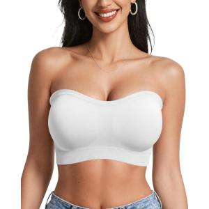 OEAK Strapless Bras for Women Wireless Bandeau Bra Non Slip Push Up Tube Top Seamless Bras Comfortable Padded Bralette(White)