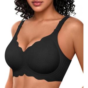OEAK Women Bras No Underwire Scalloped Push Up Buttery Soft Tshirt Bra Seamless Full Coverage Convertible Everyday Bra(Jacquard Black)
