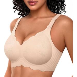 OEAK Women Bras No Underwire Scalloped Push Up Buttery Soft Tshirt Bra Seamless Full Coverage Convertible Everyday Bra(Jacquard Nude)