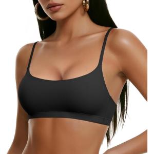 OEAK Womens Comfortable Bras No Underwire Cami Bra Seamless Unlined Bralettes Scoop Neck Unpadded Everyday Sports Tshirt Bra(Black)