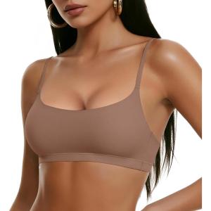 OEAK Womens Comfortable Bras No Underwire Cami Bra Seamless Unlined Bralettes Scoop Neck Unpadded Everyday Sports Tshirt Bra(Latte)