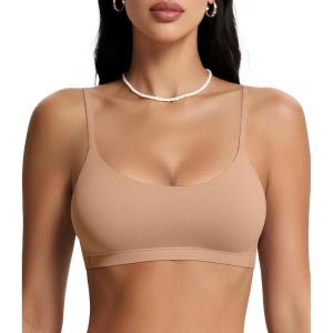OEAK Womens Comfortable Bras No Underwire Cami Bra Seamless Unlined Bralettes Scoop Neck Unpadded Everyday Sports Tshirt Bra(Nude)