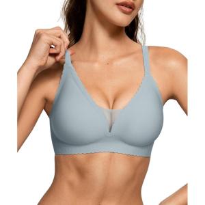 OEAK Womens Comfortable Bras Wireless Bras Push Up Bralettes Scalloped Mesh Bras Seamless Tshirts Bras Deep V Everyday Bras(Green)