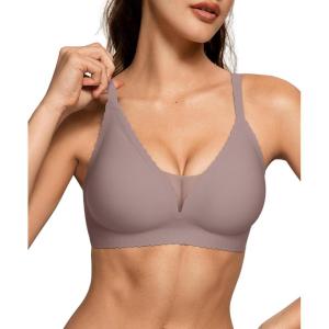 OEAK Womens Comfortable Bras Wireless Bras Push Up Bralettes Scalloped Mesh Bras Seamless Tshirts Bras Deep V Everyday Bras(Grey)