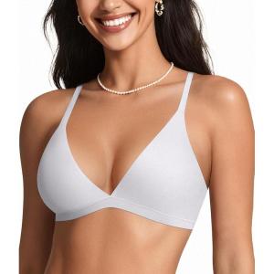 OEAK Womens Comfortable Triangle Bras No Underwire Sexy Plunge Unlined Bralette Pull On Bra Seamless Everyday Tshirt Bras(White)