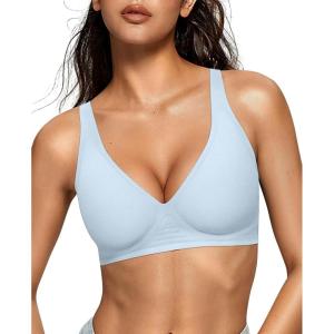 OEAK Womens Deep V Bras Wireless Comfortable Bra Supportive No Underwire Bras Tshirt Push Up Bralettes Plunge Seamless Bra(Sky Blue)