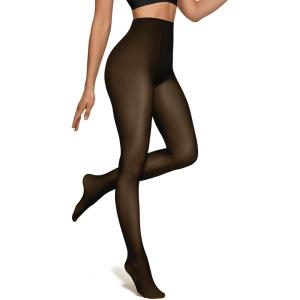 OEAK Womens Fleece Lined Tights Fake Translucent Pantyhose Thermal Opaque High Waisted Winter Legging Footed Sheer Tights(Fake Translucent Black)