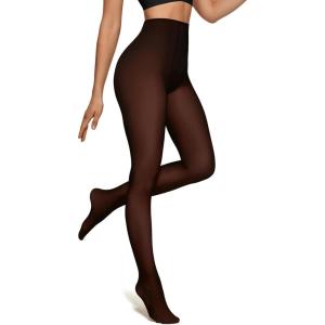 OEAK Womens Fleece Lined Tights Fake Translucent Pantyhose Thermal Opaque High Waisted Winter Legging Footed Sheer Tights(Fake Translucent Chocolate)