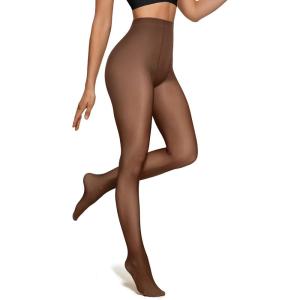 OEAK Womens Fleece Lined Tights Fake Translucent Pantyhose Thermal Opaque High Waisted Winter Legging Footed Sheer Tights(Fake Translucent Coffee)