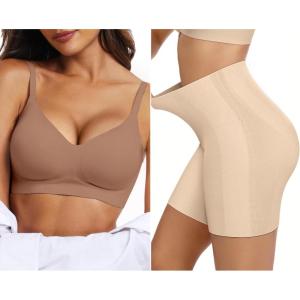 OEAK Womens Push Up Everyday Bras Coffee & Tummy Control Shapewear for Women Seamless Nude XL