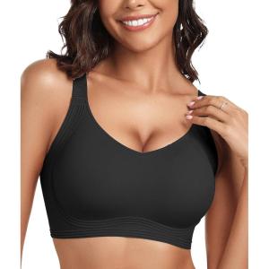 OEAK Womens Seamless Push Up Bras No Underwire Full Coverage Comfortable Bra V Neck Bralettes Wireless Everyday Bra(Black)