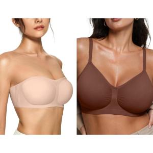 OEAK Womens Strapless Bras Bandeau Bra Nude & Bralettes for Women with Support Chocolate S