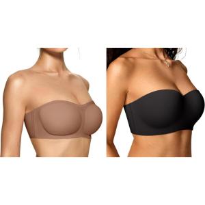 OEAK Womens Strapless Bras Push Up Bandeau Bra Coffee M+Strapless Bras Underwire Non-Slip Tube Top Bra Black 34B