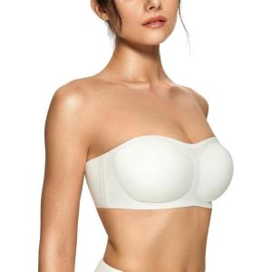 OEAK Womens Strapless Bras Push Up Bandeau Bra Non Slip Wireless Supportive Padded Bras Seamless Comfortable Tube Bra White XL