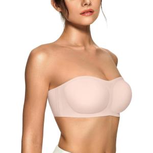 OEAK Womens Strapless Bras Push Up Bandeau Bra Non Slip Wireless Supportive Padded Bras Seamless Comfortable Tube Bra XL Nude Skin