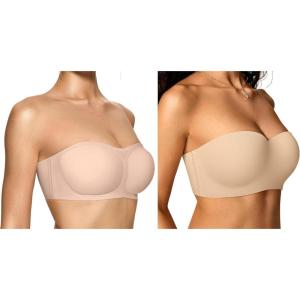 OEAK Womens Strapless Bras Push Up Bandeau Bra Nude L+Strapless Bras Underwire Non-Slip Tube Top Bra Nude 36DD
