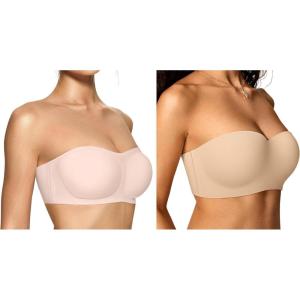 OEAK Womens Strapless Bras Push Up Bandeau Bra Skin Color M+Strapless Bras Underwire Non-Slip Tube Top Bra Nude 34B