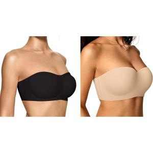 OEAK Womens Strapless Bras Push Up Black M+Seamless Bandeau Bra Comfortable Tube Bra Nude 34B