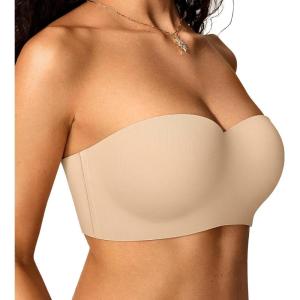 OEAK Womens Strapless Bras Underwire Non-Slip Tube Top Push Up Bralette Seamless Padded Bandeau Bra Nude 40D