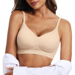 OEAK Womens Wireless Bras Comfortable Push Up Bra No Underwire Bra Full Support Lift Bralette Everyday Seamless Tshirt Bras(Beige)