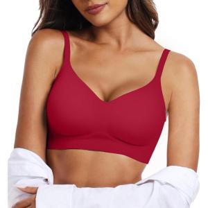 OEAK Womens Wireless Bras Comfortable Push Up Bra No Underwire Bra Full Support Lift Bralette Everyday Seamless Tshirt Bras(Wine Red)
