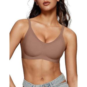 OEAK Womens Wireless Bras Comfortable Push Up Bra Smooth U Neck Bralette Full Coverage Bras Seamless Tshirt Everyday Bras(Coffee)