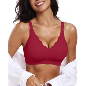 OEAK Womens Wireless Bras Push Up Support Full Coverage Bralettes No Underwire Bra Comfortable Everyday Seamless Tshirt Bras(Wine Red)