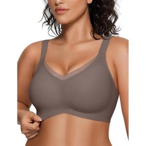 OEAK Womens Wireless Bras V Mesh Comfortable Bralette Supportive Tshirt Bra No Underwire Seamless Push Up Everyday Bras XL Grey
