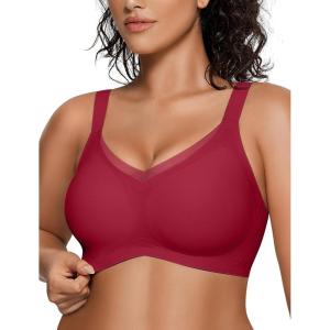 OEAK Womens Wireless Bras V Mesh Comfortable Bralette Supportive Tshirt Bra No Underwire Seamless Push Up Everyday Bras(Red)