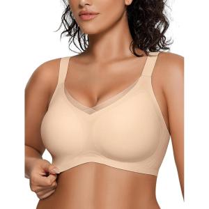 OEAK Womens Wireless Bras V Mesh Comfortable Bralette Supportive Tshirt Bra No Underwire Seamless Push Up Everyday Bras(Skin)