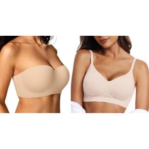 OEAK Womens Wireless Deep V Bras Nude L+Strapless Bras Underwire Non-Slip Tube Top Bra Nude 36D