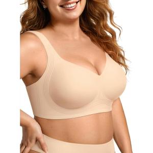 OEAK Womens Wireless Jelly Bra Plus Size Supportive Seamless Bras Full Coverage Push Up Comfortable No Underwire Tshirt Bras(Nude)