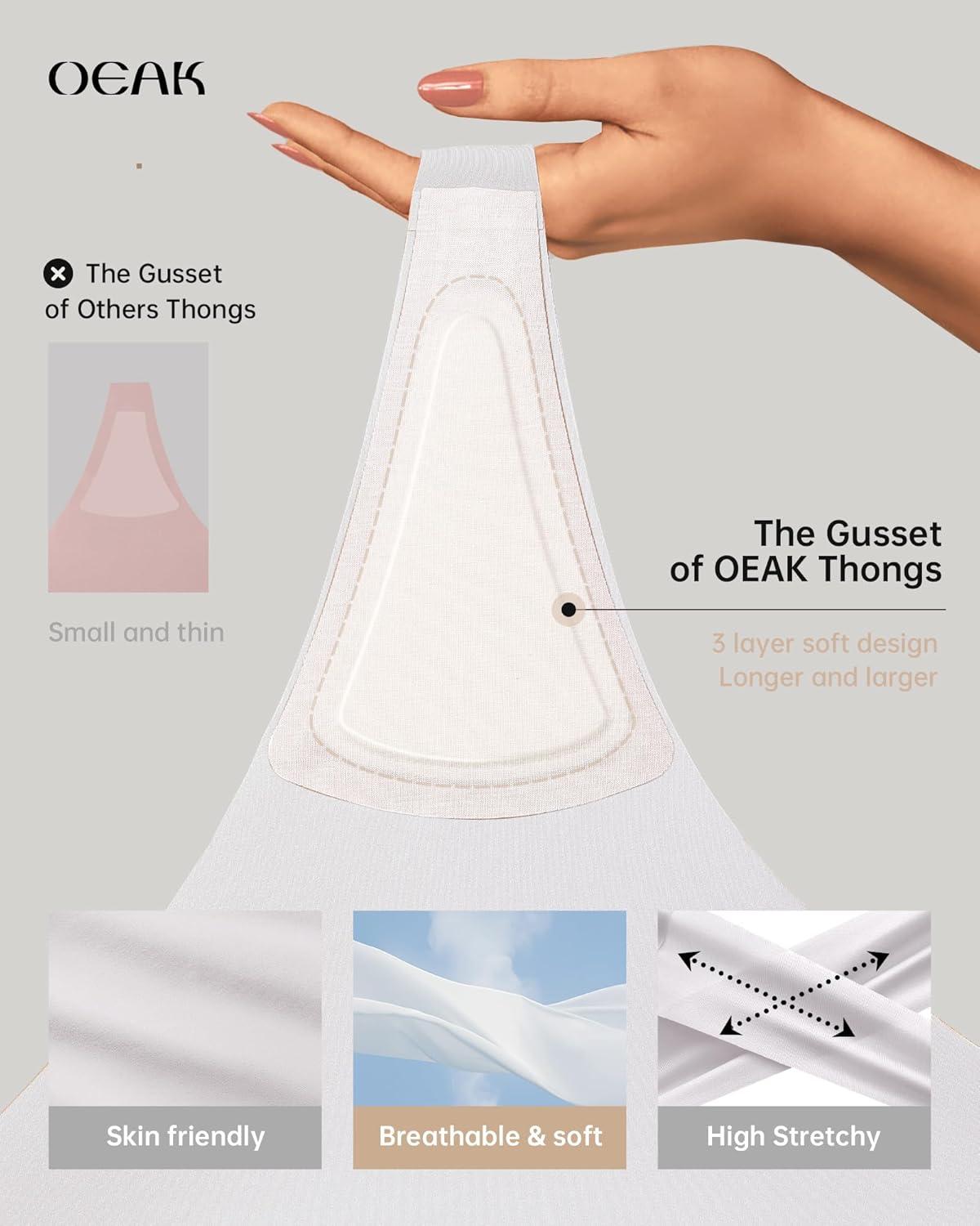 imageOEAK Seamless Thongs for Women Invisible Thongs No Show Thong Panty Liners Tangas Comfortable Workout GStrings Underwear M White