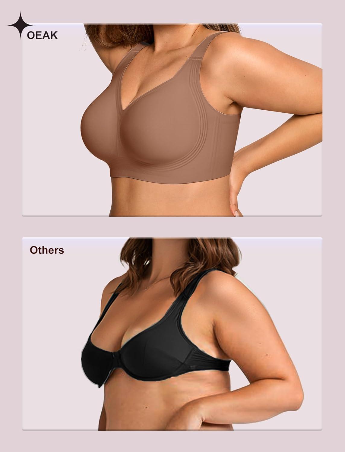 imageOEAK Tummy Control Shapewear Briefs Black ampamp Supportive Wireless Bras Coffee 2XL