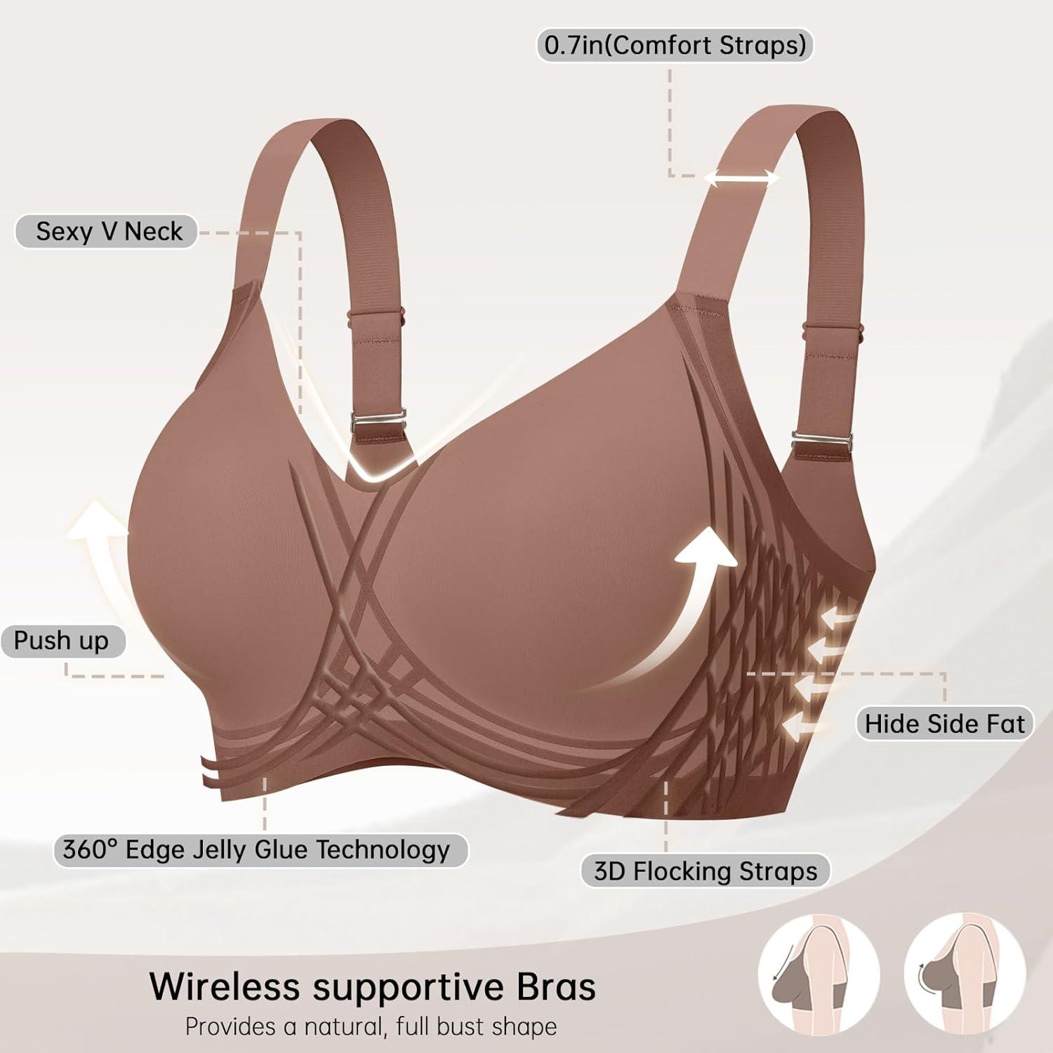 imageOEAK Women Seamless Bra No Underwire Push Up Anti Sagging Bralettes Everyday Tshirt Supportive Racerback Bra Coffee 2XL