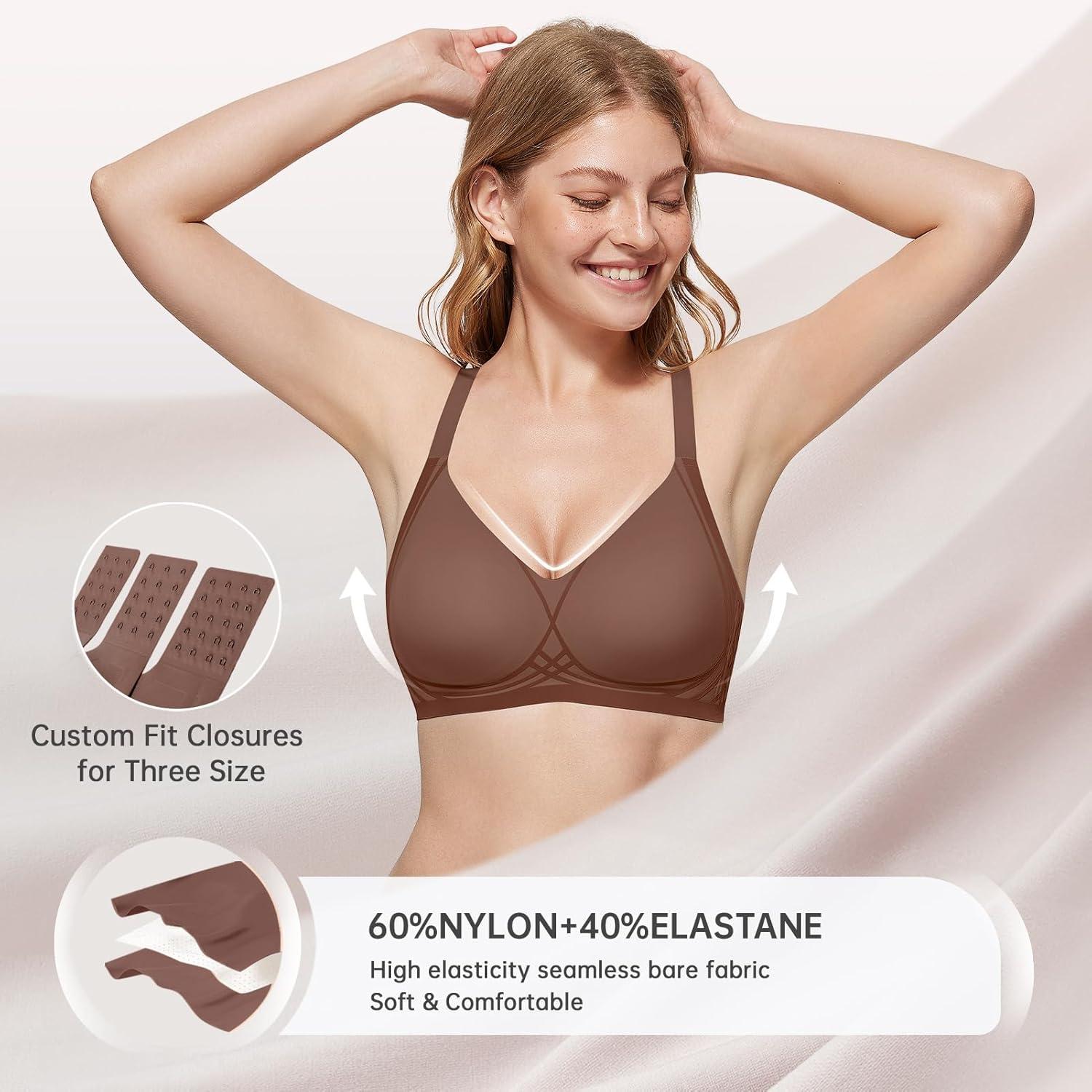 imageOEAK Women Seamless Bra No Underwire Push Up Anti Sagging Bralettes Everyday Tshirt Supportive Racerback Bra Coffee 2XL