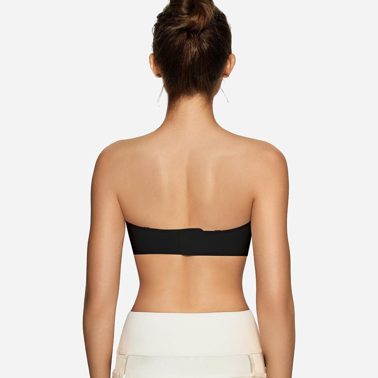 imageOEAK Womens Comfortable Wireless Bras Push Up Seamless Bralettes Strapless Bandeau Bra Non Slip Bras Tube Bra Black Black M