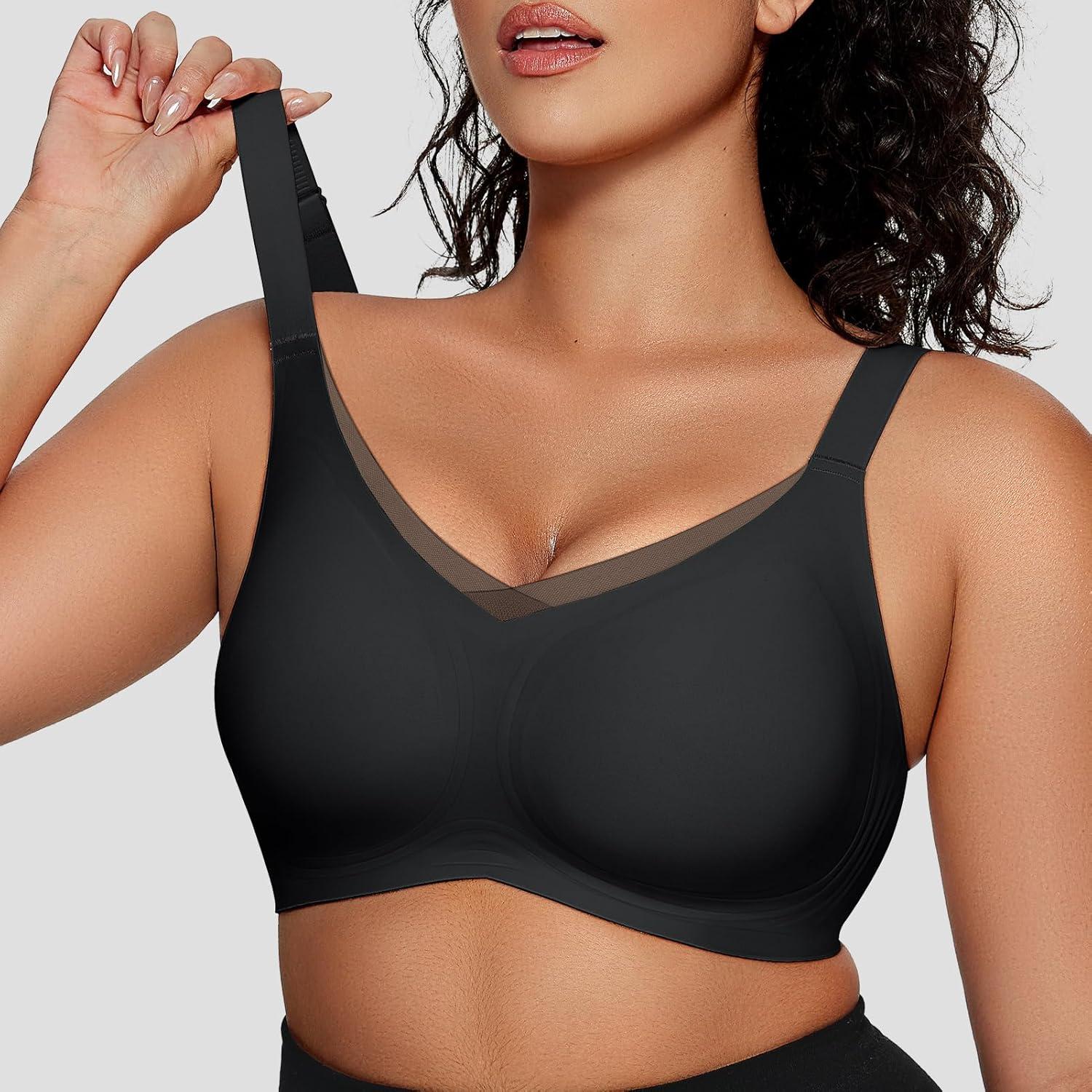 imageOEAK Womens Fleece Lined Tights Leggings Sheer Fake Translucent Tights Womens Wireless Bras V Mesh Comfortable Bralette Supportive Tshirt Bra Black 300 SM Black S