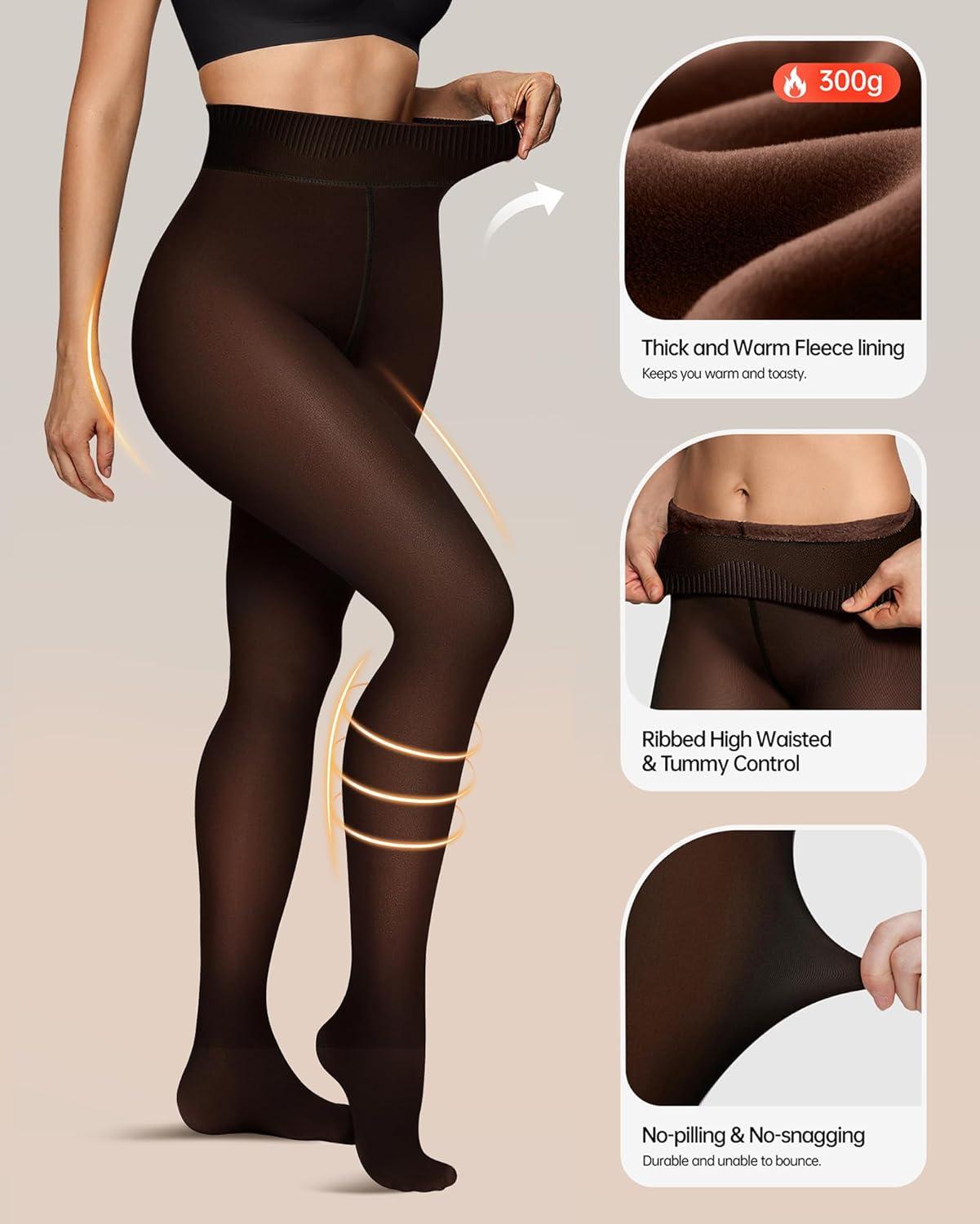 imageOEAK Womens Fleece Lined Tights Leggings Sheer Fake Translucent Tights Womens Wireless Bras V Mesh Comfortable Bralette Supportive Tshirt Bra Brown 220g LXL PLUS Nude XL