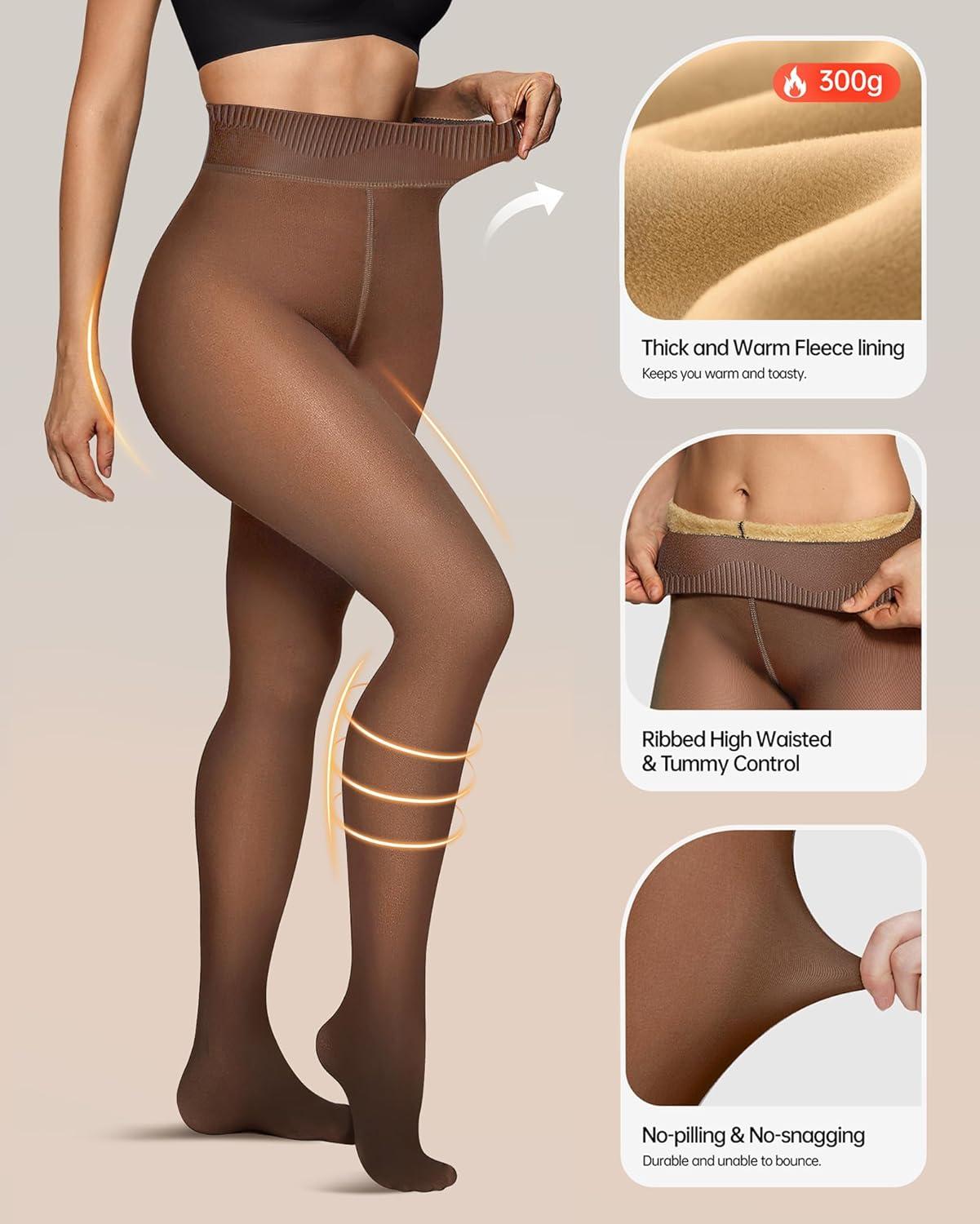 imageOEAK Womens Fleece Lined Tights Leggings Sheer Fake Translucent Tights Womens Wireless Bras V Mesh Comfortable Bralette Supportive Tshirt Bra Coffee 220g SM Grey S