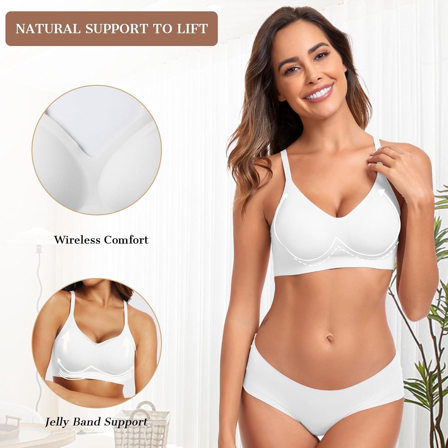 imageOEAK Womens Wireless Bras Comfortable Push Up Bra No Underwire Bra Full Support Lift Bralette Everyday Seamless Tshirt Bras White XXL