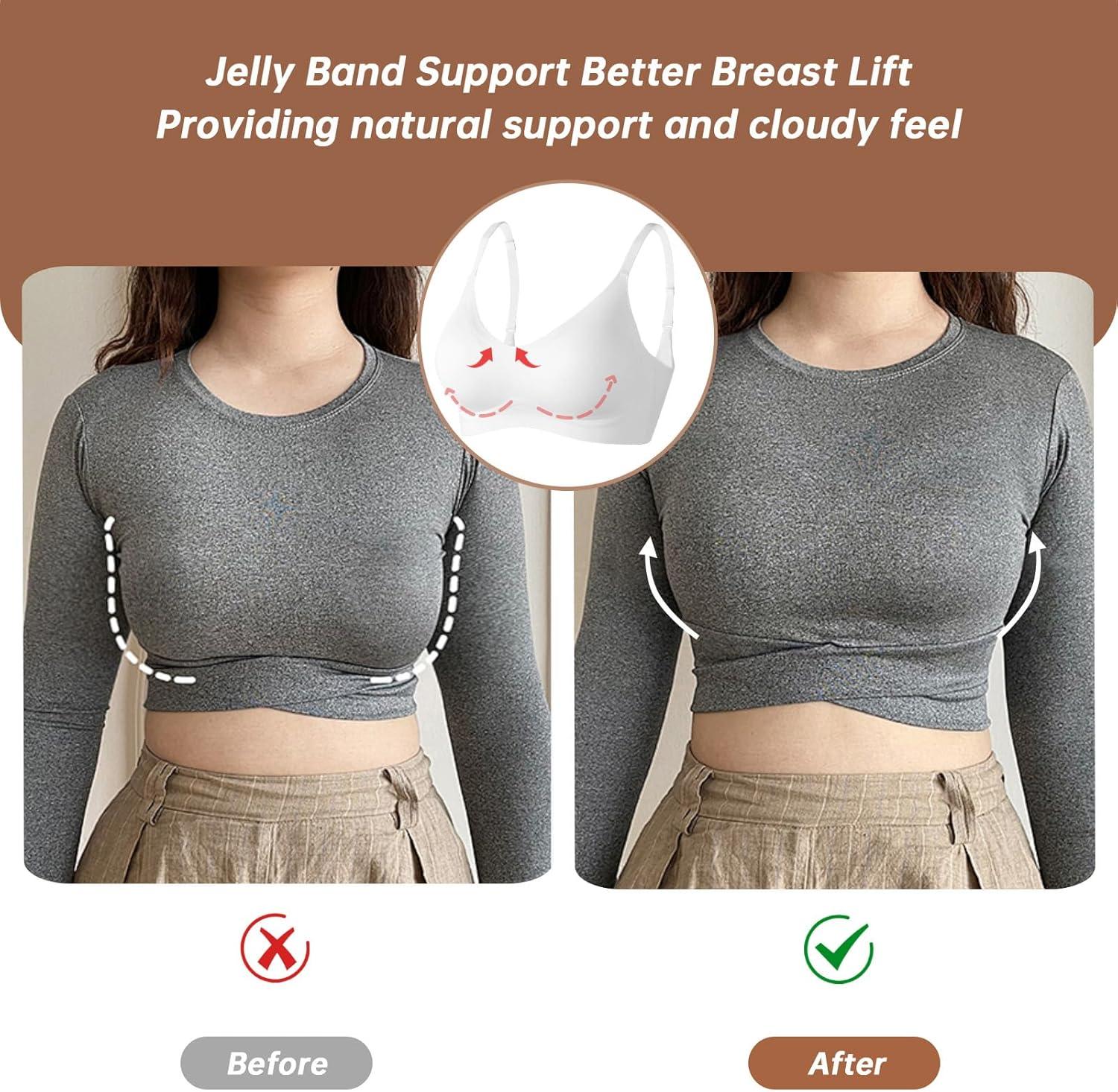 imageOEAK Womens Wireless Bras Comfortable Push Up Bra No Underwire Bra Full Support Lift Bralette Everyday Seamless Tshirt Bras White XXL