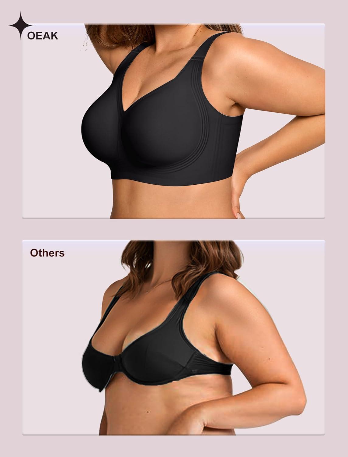 imageOEAK Womens Wireless Bras Supportive Black ampamp Strapless Bandeau Bras Non Slip Nude XXL