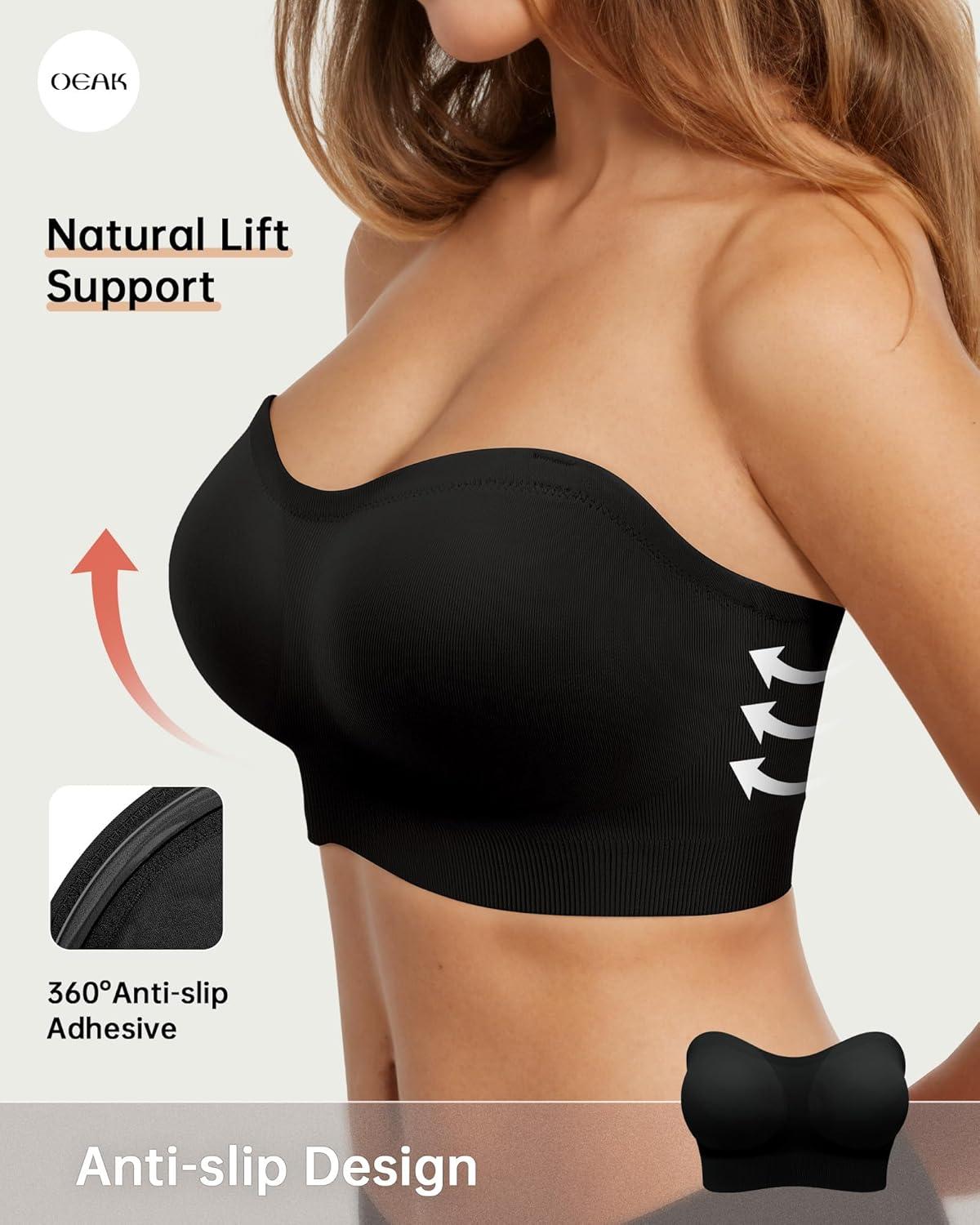 imageOEAK Womens Wireless Bras Supportive Coffee ampamp Strapless Bandeau Bras Non Slip Black M