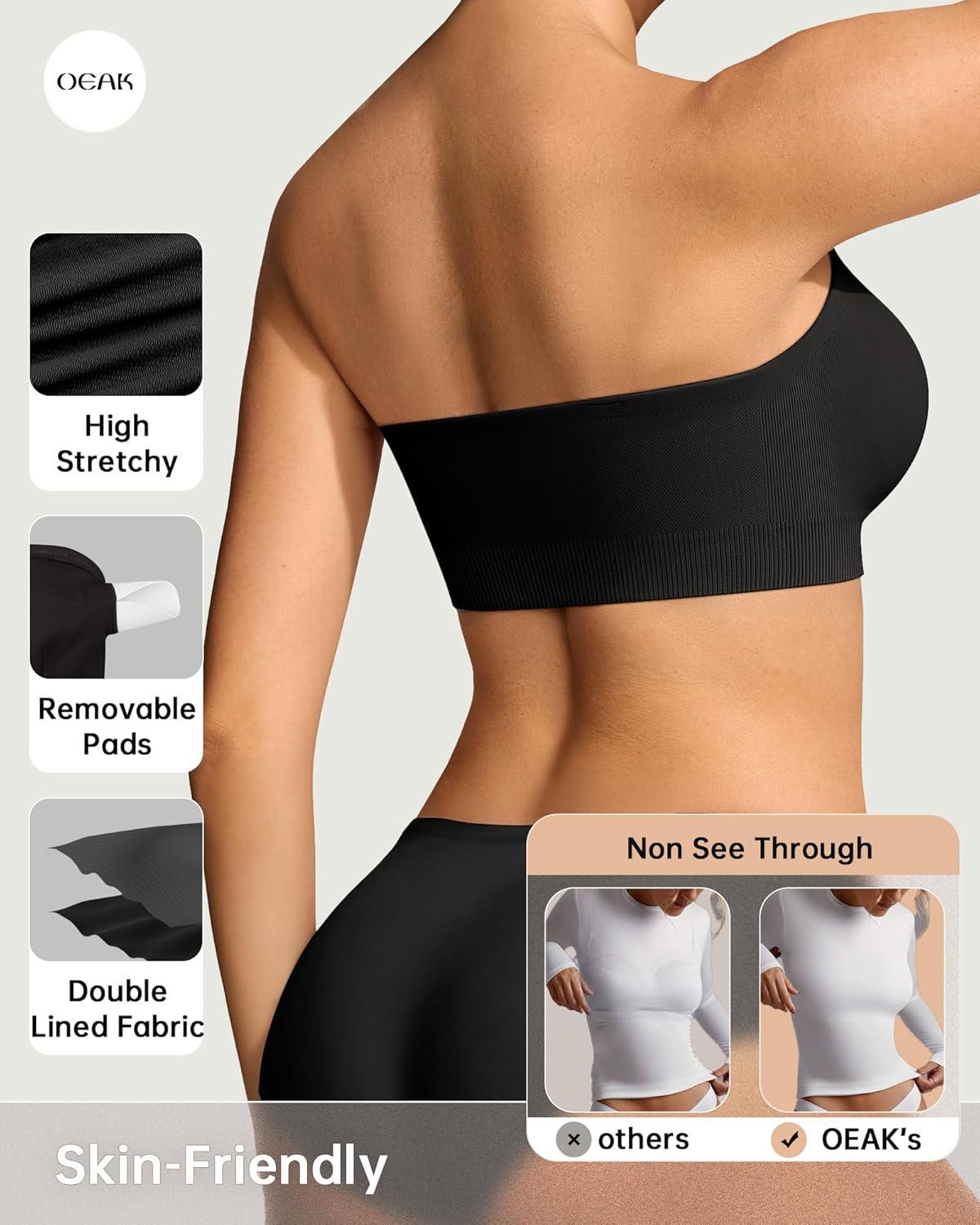 imageOEAK Womens Wireless Bras Supportive Coffee ampamp Strapless Bandeau Bras Non Slip Black XXL