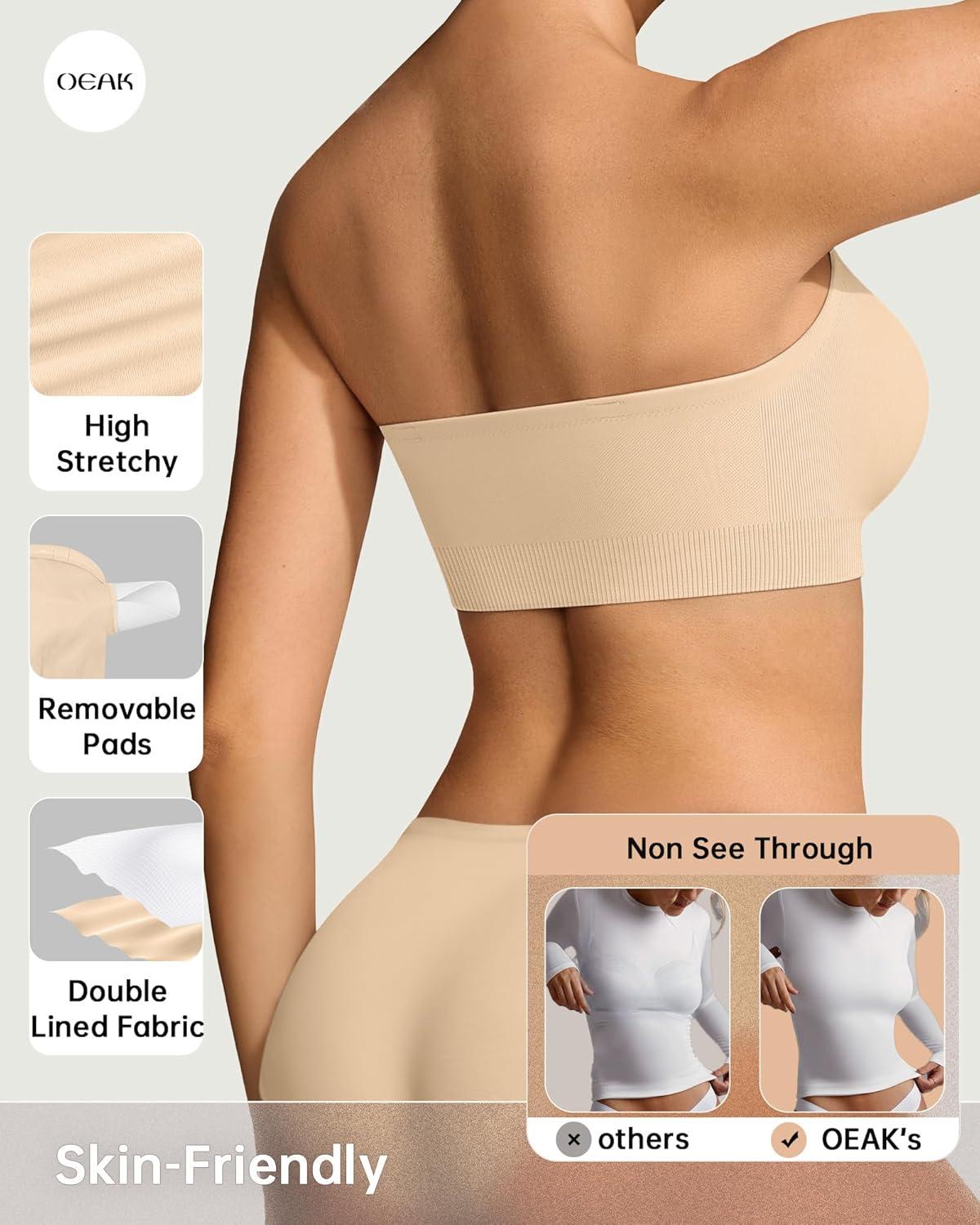 imageOEAK Womens Wireless Bras Supportive ampamp Strapless Bandeau Bras Non Slip Beige L