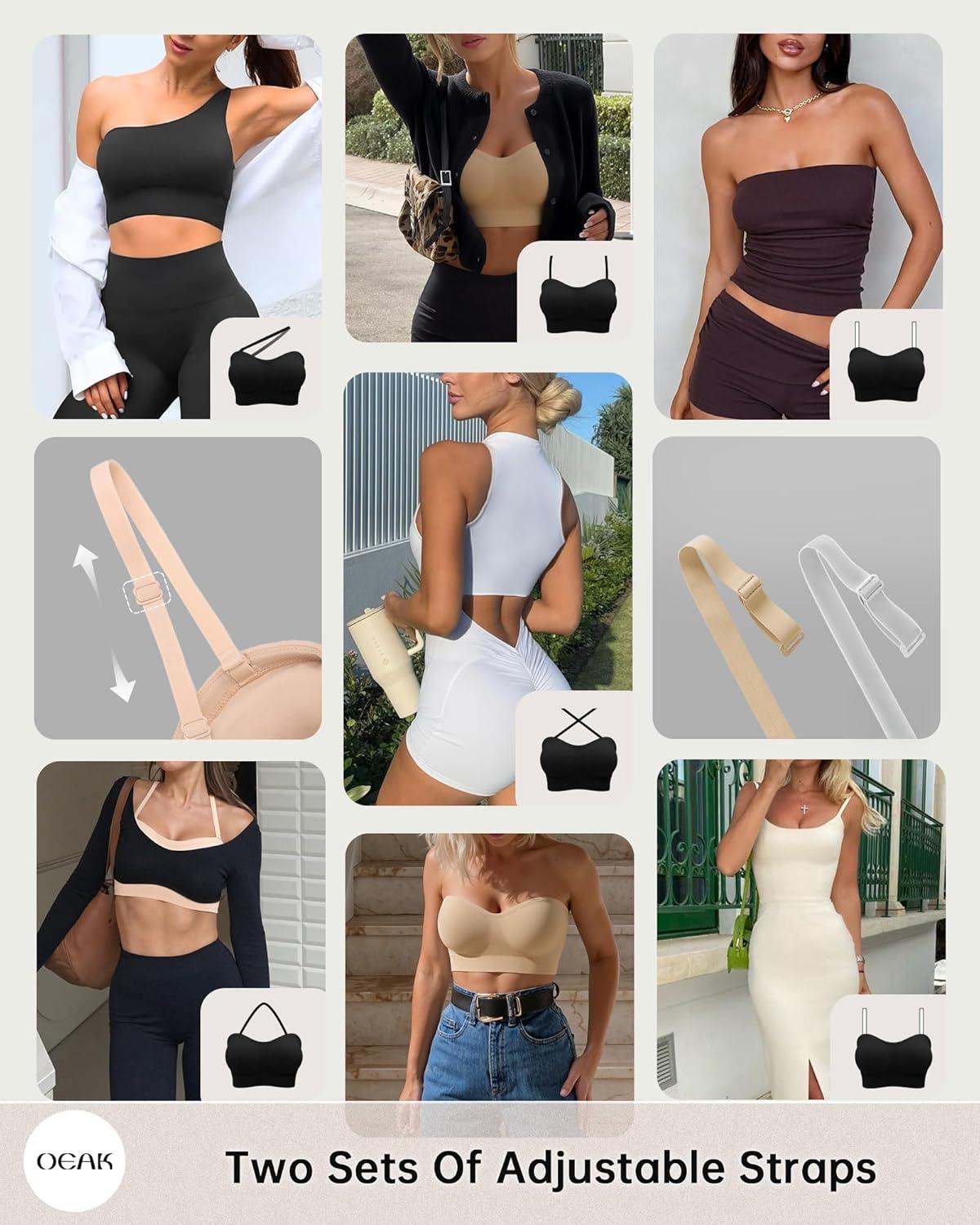 imageOEAK Womens Wireless Bras Supportive ampamp Strapless Bandeau Bras Non Slip Beige M