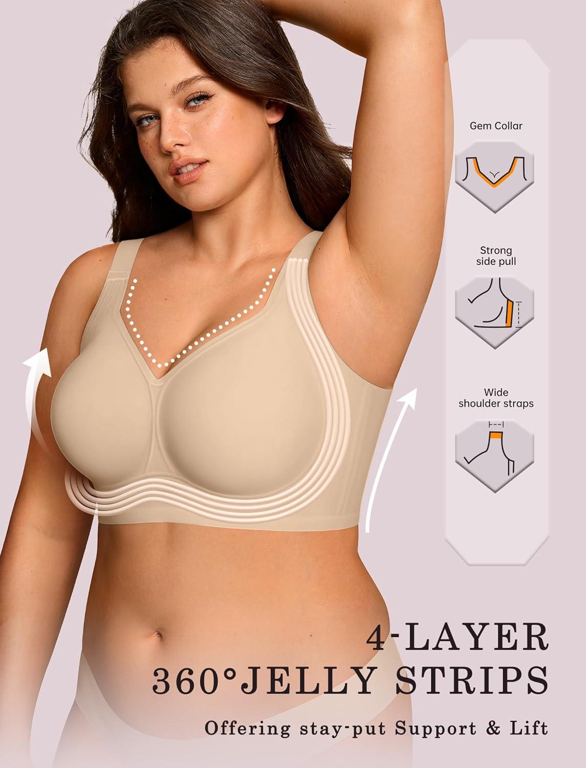 imageOEAK Womens Wireless Bras Supportive ampamp Strapless Bandeau Bras Non Slip Beige M