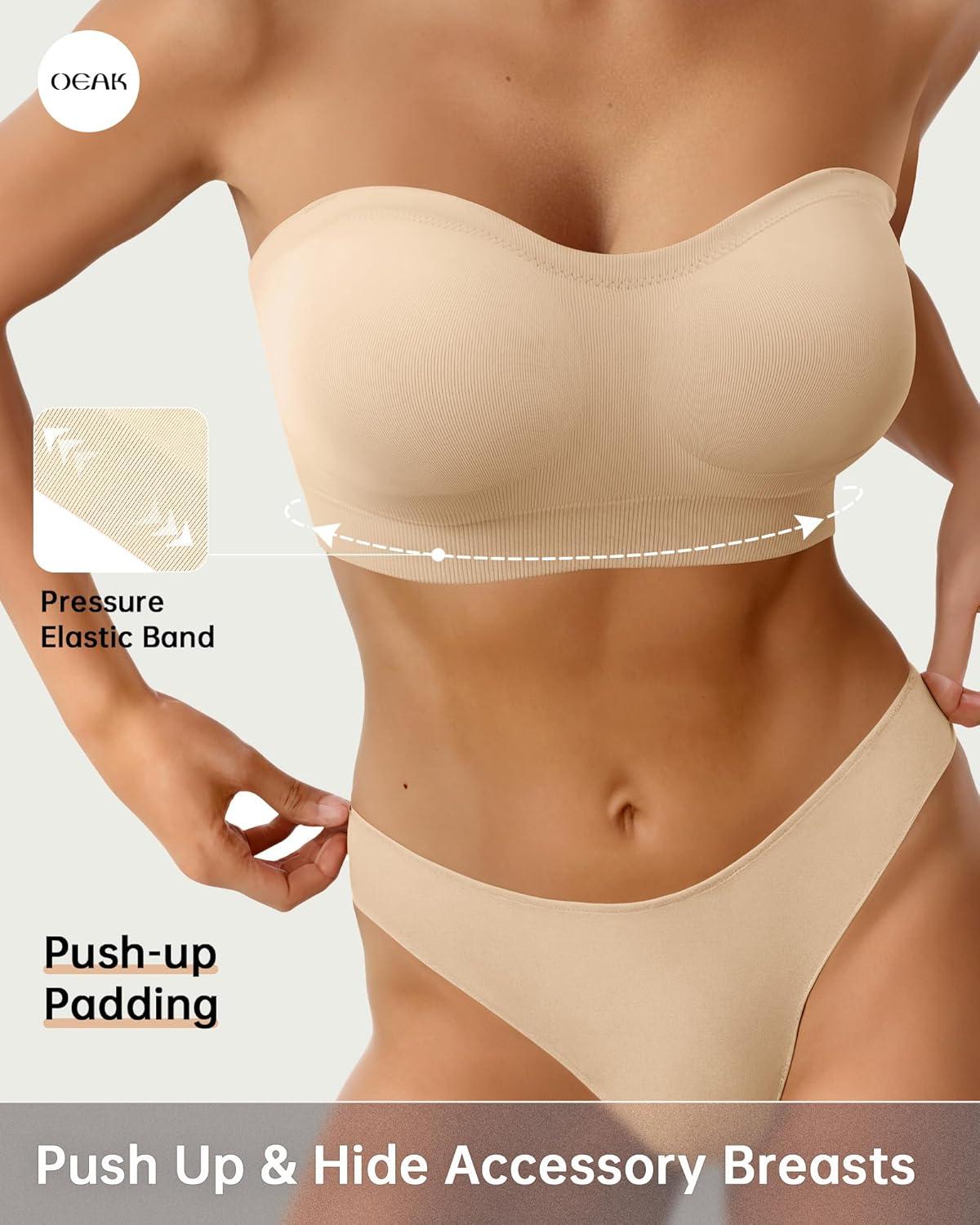 imageOEAK Womens Wireless Bras Supportive ampamp Strapless Bandeau Bras Non Slip Beige XL