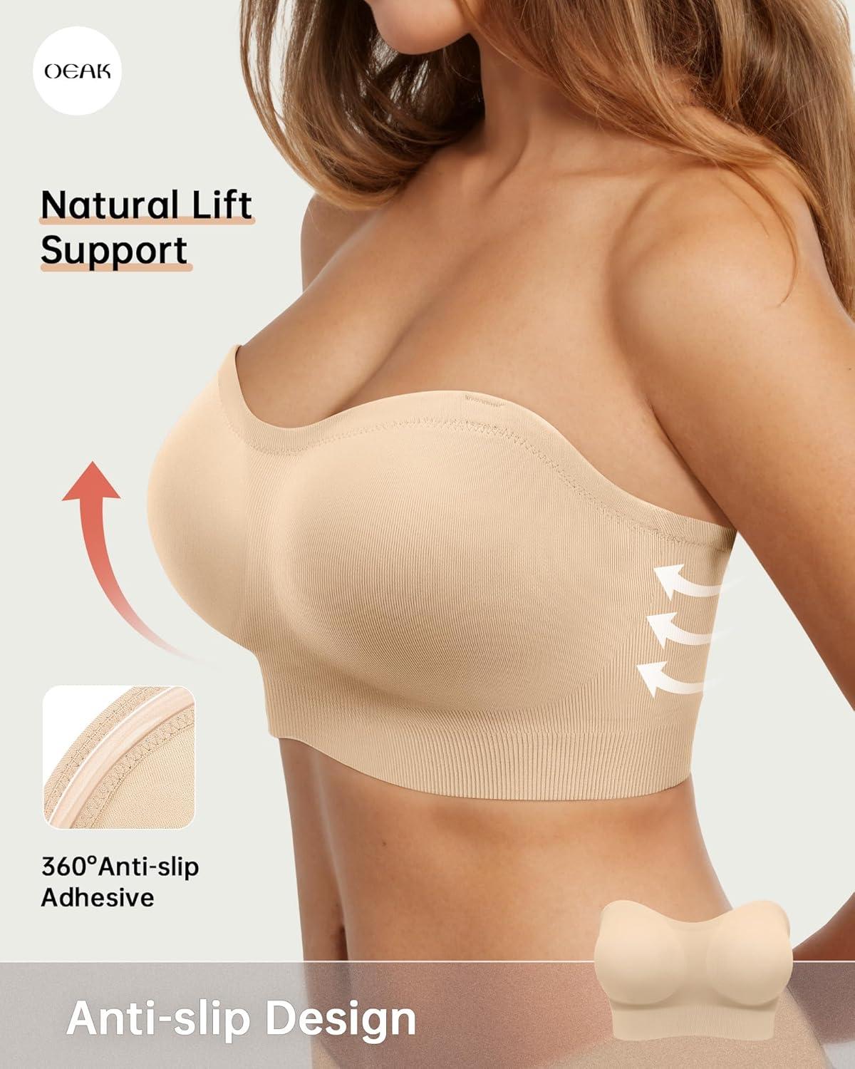 imageOEAK Womens Wireless Bras Supportive ampamp Strapless Bandeau Bras Non Slip Beige XXL